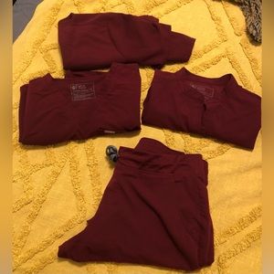 Figs Burgundy Scrubs:XL (P) Zamora Jogger, XL Casma, XL Catarina and S Rafaela.